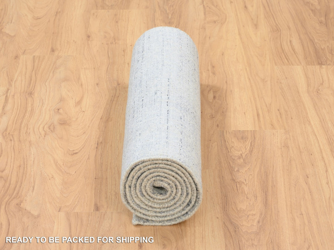 2'6" x 8'0" New Hand Loomed Grey Wool & Silk Runner Oriental Rug - MOA10263761