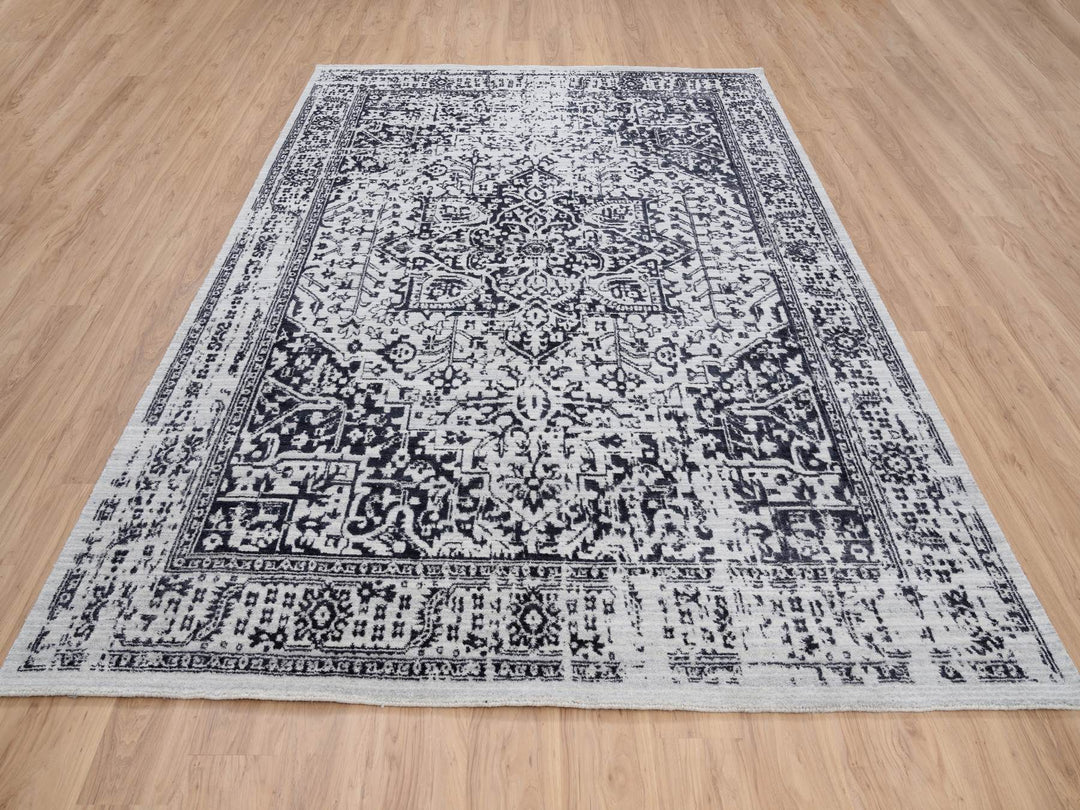 8'0" x 10'0" New Hand Loomed Black Wool & Silk Rectangle Oriental Rug - MOA10263787