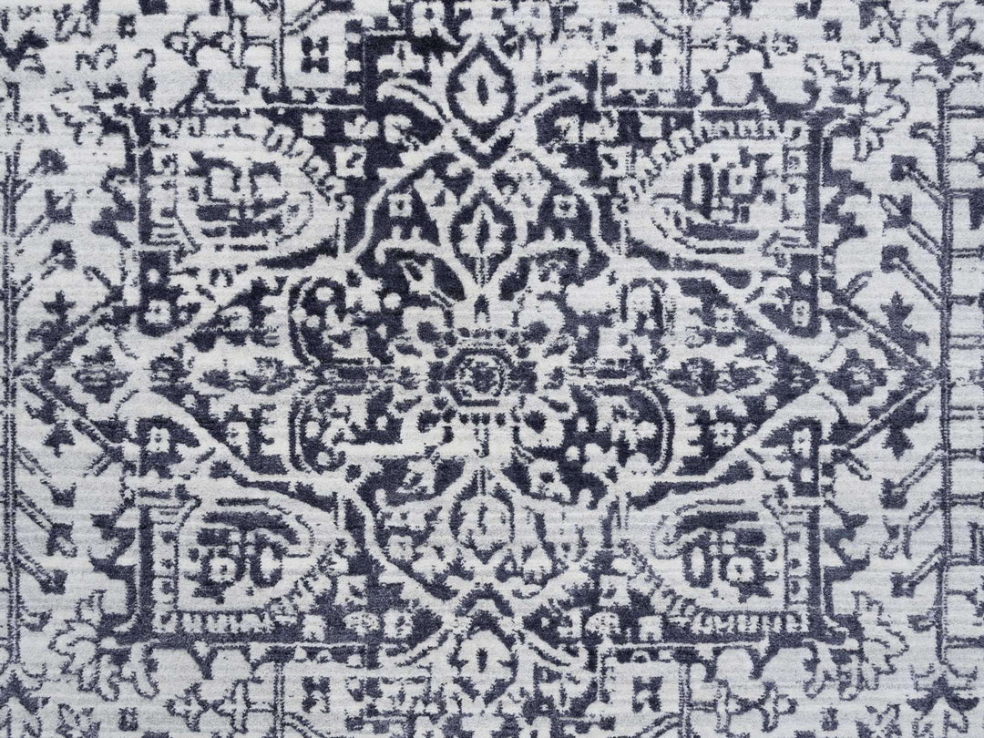 8'0" x 10'0" New Hand Loomed Black Wool & Silk Rectangle Oriental Rug - MOA10263787