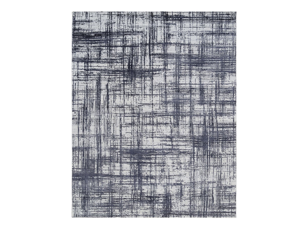 7'10" x 10'0" New Hand Loomed Black Wool & Silk Rectangle Oriental Rug - MOA10263788