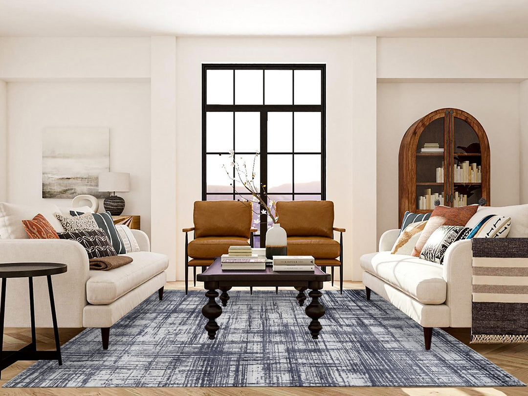 7'10" x 10'0" New Hand Loomed Black Wool & Silk Rectangle Oriental Rug - MOA10263788