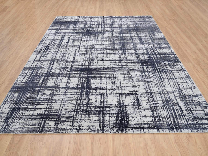 7'10" x 10'0" New Hand Loomed Black Wool & Silk Rectangle Oriental Rug - MOA10263788