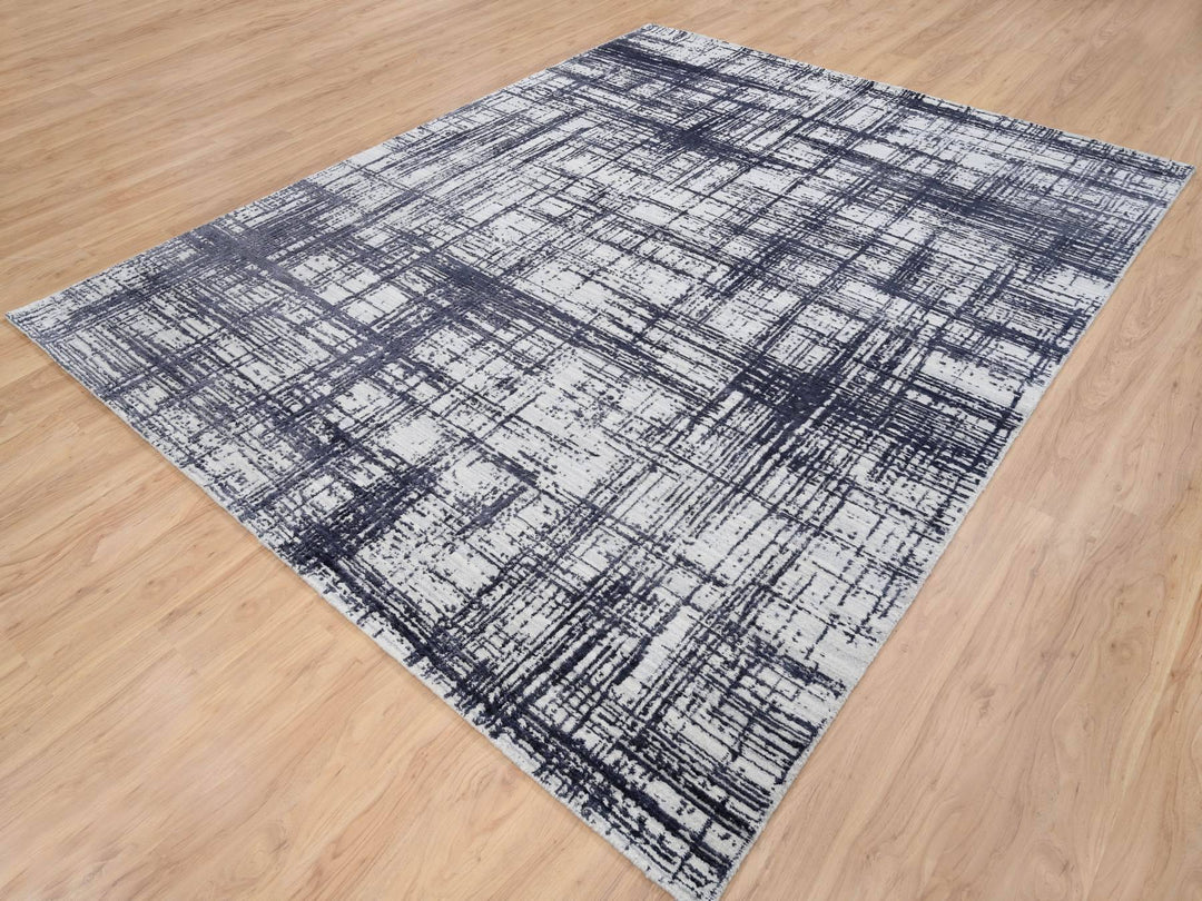 7'10" x 10'0" New Hand Loomed Black Wool & Silk Rectangle Oriental Rug - MOA10263788