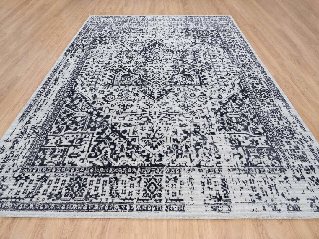 9'0" x 11'10" New Hand Loomed Black Wool & Silk Rectangle Oriental Rug - MOA10263790