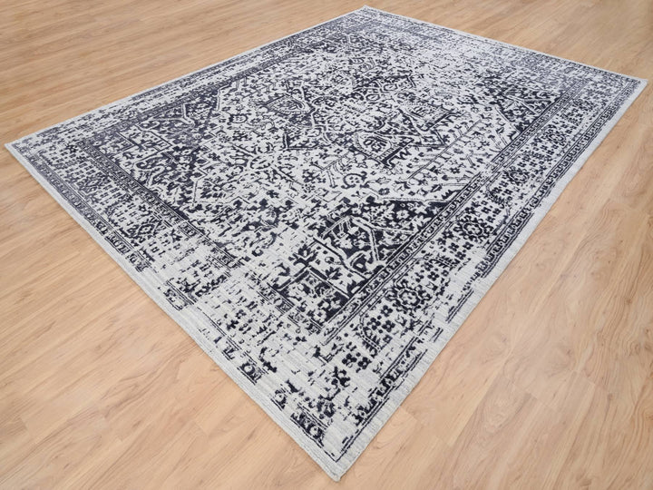 9'0" x 11'10" New Hand Loomed Black Wool & Silk Rectangle Oriental Rug - MOA10263790