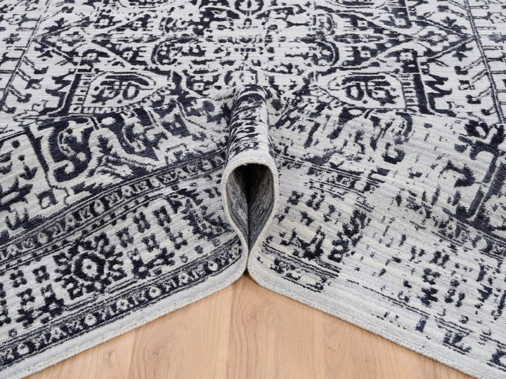 9'0" x 11'10" New Hand Loomed Black Wool & Silk Rectangle Oriental Rug - MOA10263790