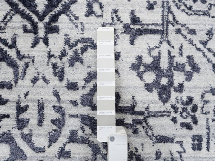 9'0" x 11'10" New Hand Loomed Black Wool & Silk Rectangle Oriental Rug - MOA10263790