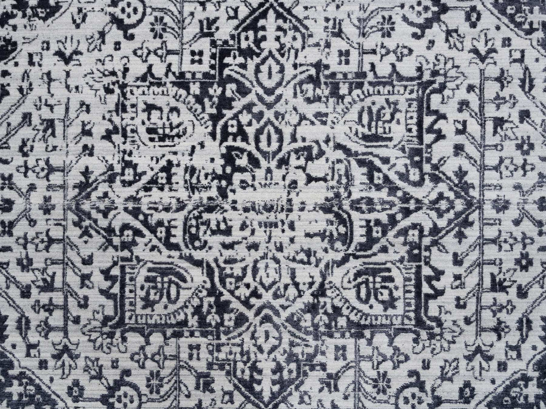 9'0" x 11'10" New Hand Loomed Black Wool & Silk Rectangle Oriental Rug - MOA10263790