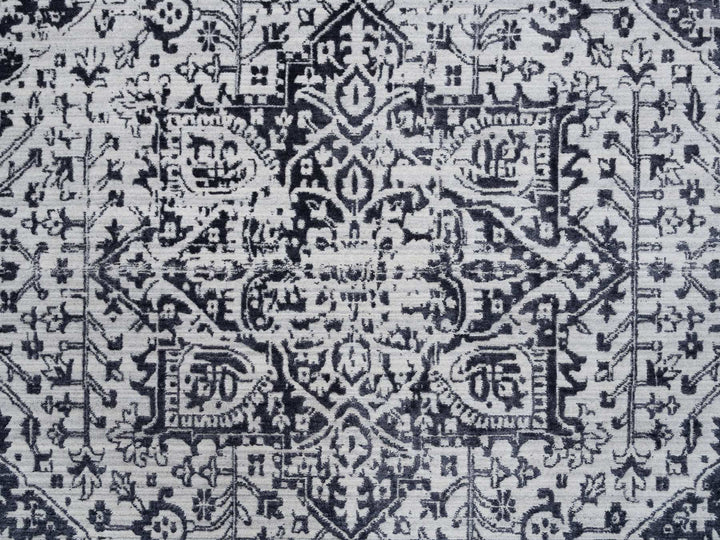 9'0" x 11'10" New Hand Loomed Black Wool & Silk Rectangle Oriental Rug - MOA10263790