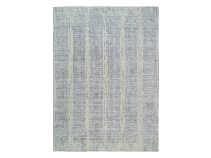 9'10" x 14'0" New Hand Loomed Grey Wool & Silk Rectangle Oriental Rug - MOA10263794