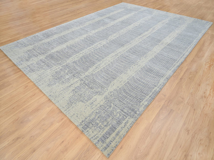 9'10" x 14'0" New Hand Loomed Grey Wool & Silk Rectangle Oriental Rug - MOA10263794
