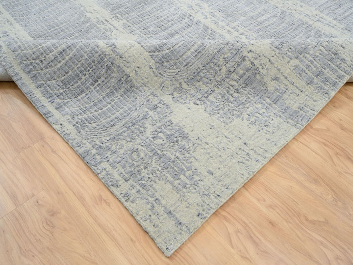 9'10" x 14'0" New Hand Loomed Grey Wool & Silk Rectangle Oriental Rug - MOA10263794