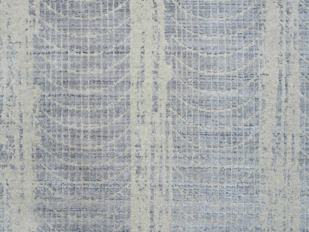 9'10" x 14'0" New Hand Loomed Grey Wool & Silk Rectangle Oriental Rug - MOA10263794