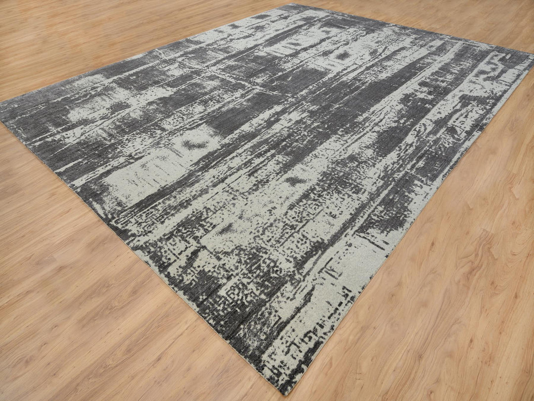 12'0" x 15'0" New Hand Loomed Black Wool Rectangle Oriental Rug - MOA10263803