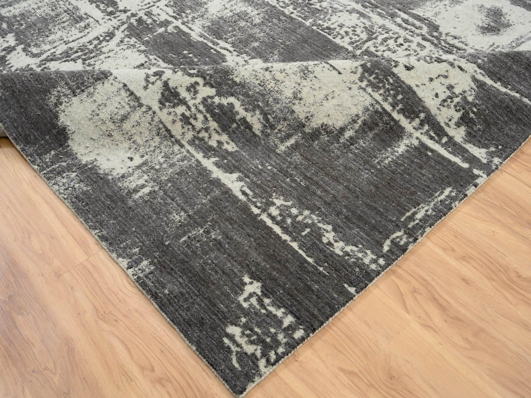 12'0" x 15'0" New Hand Loomed Black Wool Rectangle Oriental Rug - MOA10263803