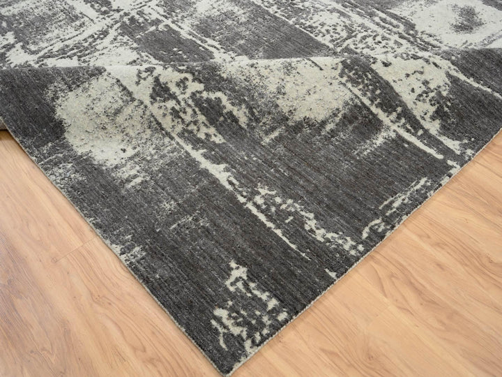 12'0" x 15'0" New Hand Loomed Black Wool Rectangle Oriental Rug - MOA10263803