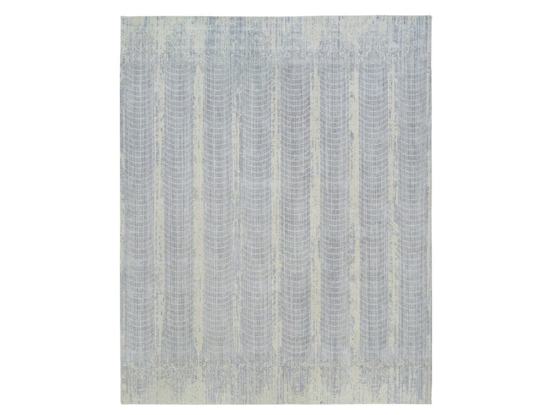 12'0" x 15'2" New Hand Loomed Grey Wool & Silk Rectangle Oriental Rug - MOA10263804