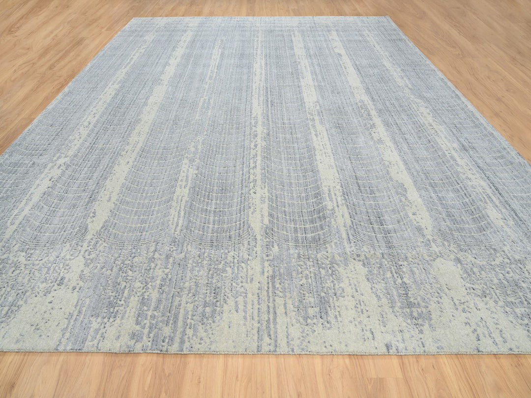 12'0" x 15'2" New Hand Loomed Grey Wool & Silk Rectangle Oriental Rug - MOA10263804