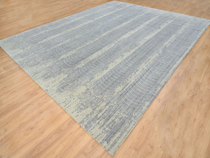 12'0" x 15'2" New Hand Loomed Grey Wool & Silk Rectangle Oriental Rug - MOA10263804