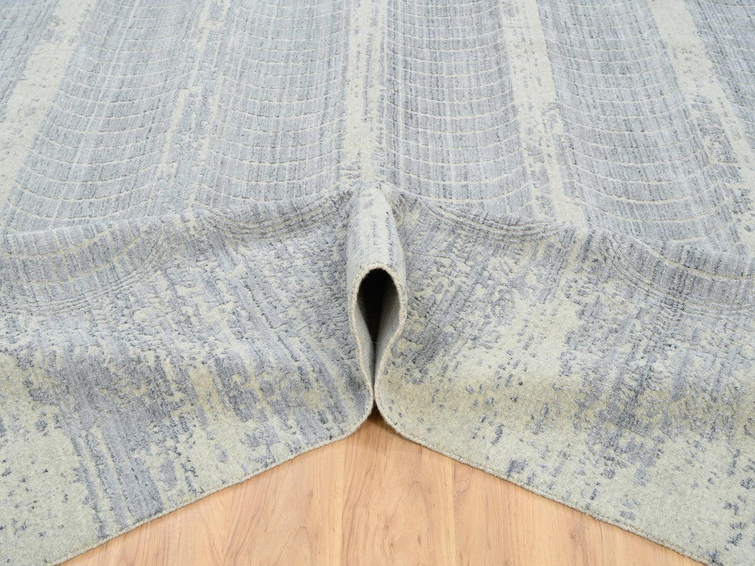 12'0" x 15'2" New Hand Loomed Grey Wool & Silk Rectangle Oriental Rug - MOA10263804
