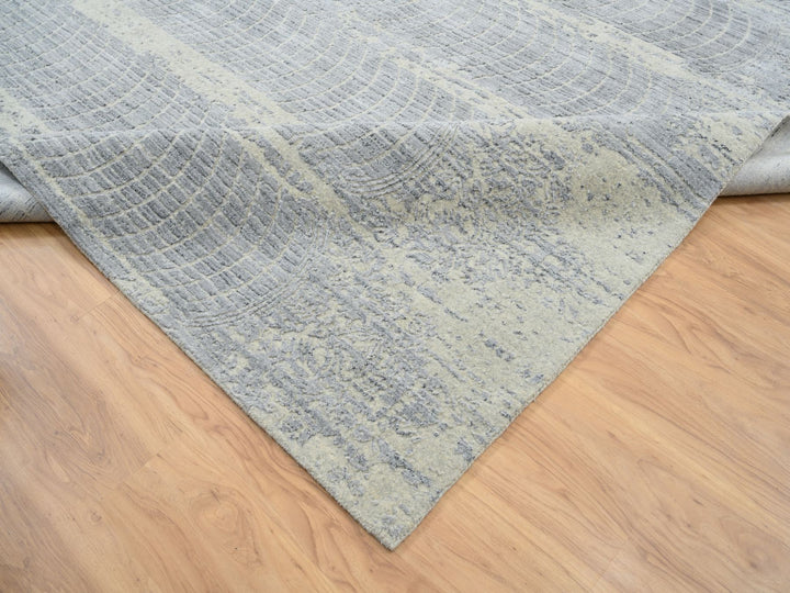 12'0" x 15'2" New Hand Loomed Grey Wool & Silk Rectangle Oriental Rug - MOA10263804