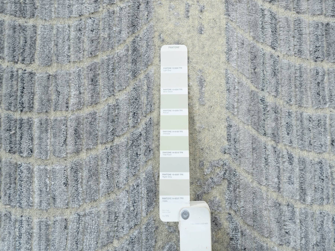 12'0" x 15'2" New Hand Loomed Grey Wool & Silk Rectangle Oriental Rug - MOA10263804