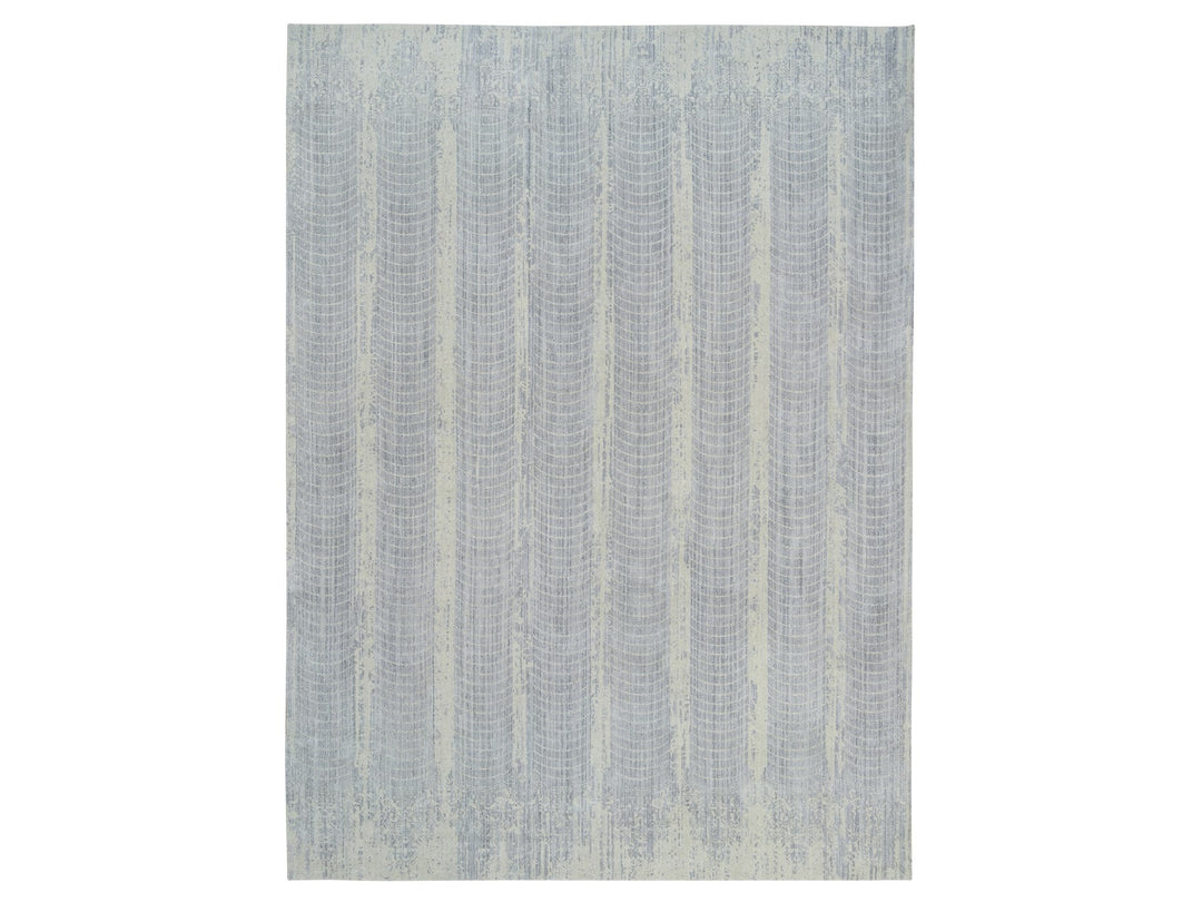 12'0" x 17'10" New Hand Loomed Grey Wool & Silk Rectangle Oriental Rug - MOA10263806