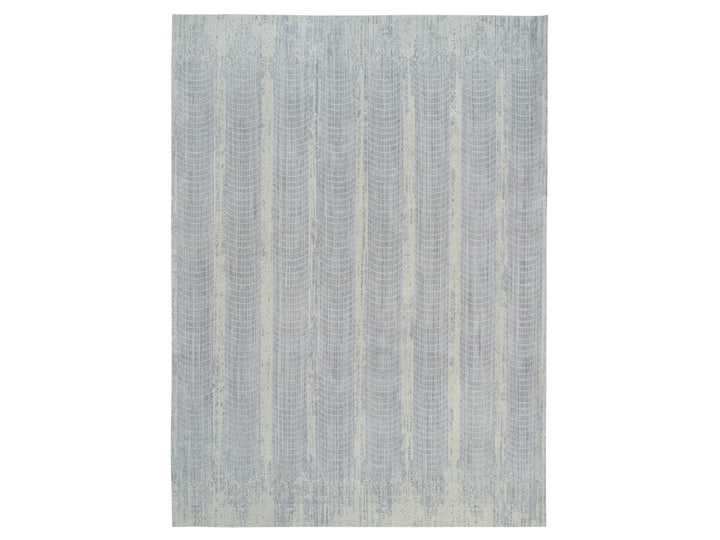 12'0" x 17'10" New Hand Loomed Grey Wool & Silk Rectangle Oriental Rug - MOA10263806