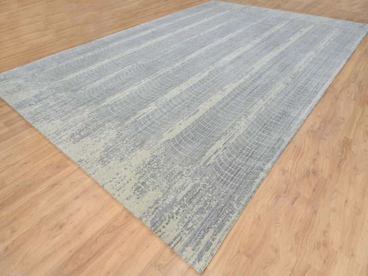 12'0" x 17'10" New Hand Loomed Grey Wool & Silk Rectangle Oriental Rug - MOA10263806