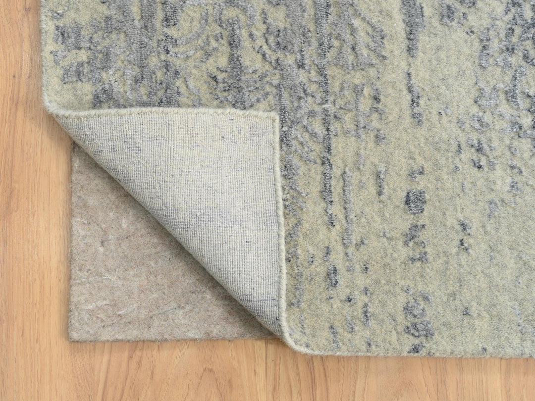 12'0" x 17'10" New Hand Loomed Grey Wool & Silk Rectangle Oriental Rug - MOA10263806