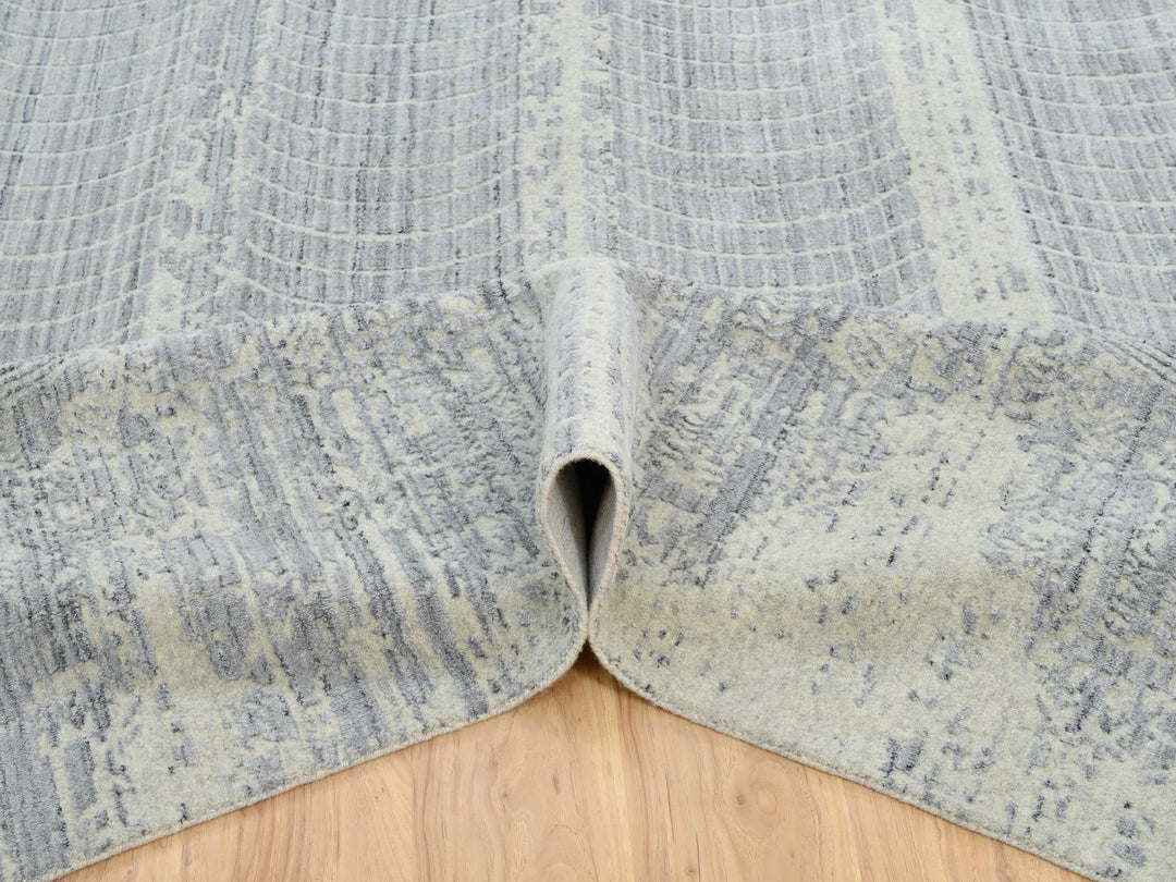 12'0" x 17'10" New Hand Loomed Grey Wool & Silk Rectangle Oriental Rug - MOA10263806