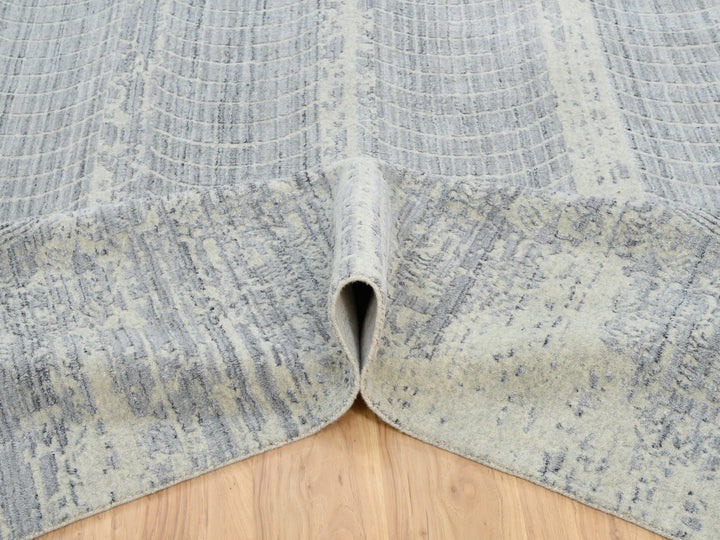 12'0" x 17'10" New Hand Loomed Grey Wool & Silk Rectangle Oriental Rug - MOA10263806