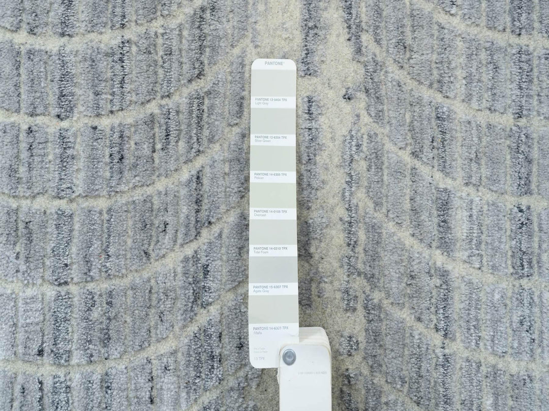 12'0" x 17'10" New Hand Loomed Grey Wool & Silk Rectangle Oriental Rug - MOA10263806