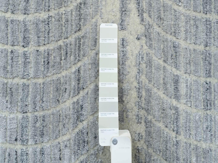 12'0" x 17'10" New Hand Loomed Grey Wool & Silk Rectangle Oriental Rug - MOA10263806