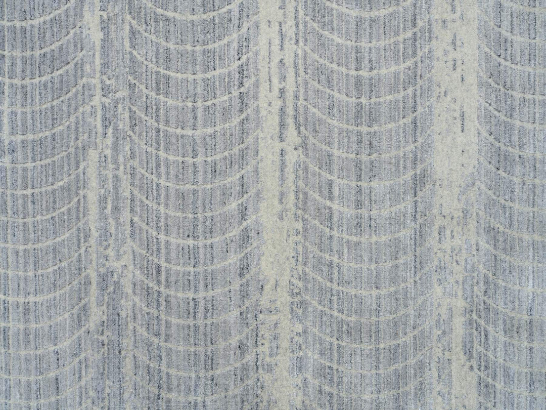 12'0" x 17'10" New Hand Loomed Grey Wool & Silk Rectangle Oriental Rug - MOA10263806