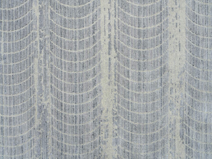 12'0" x 17'10" New Hand Loomed Grey Wool & Silk Rectangle Oriental Rug - MOA10263806