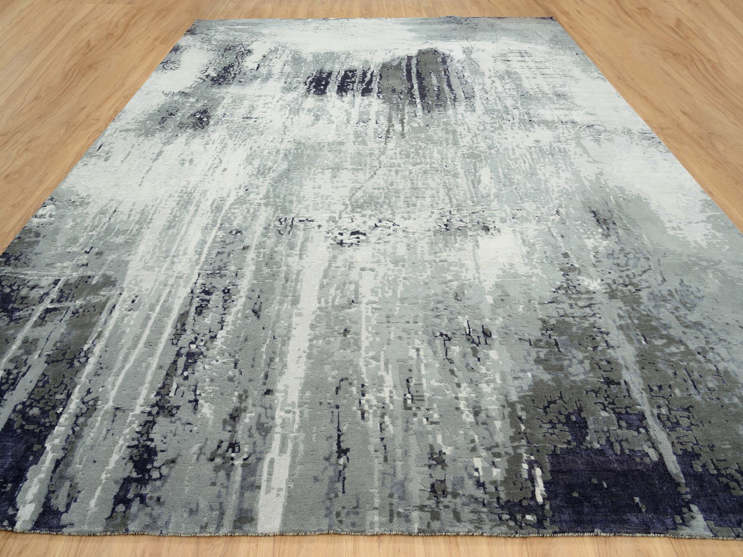 12'1" x 15'0" New Hand Knotted Black Wool & Silk Rectangle Oriental Rug - MOA10263809