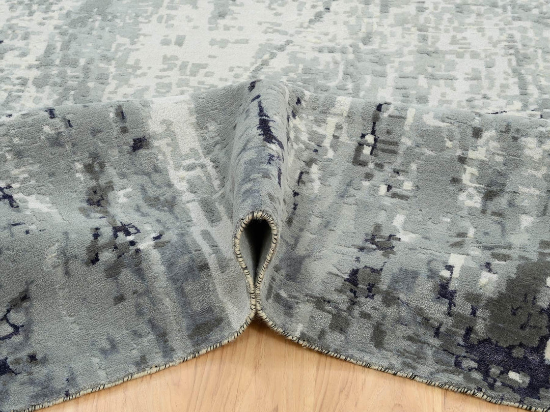 12'1" x 15'0" New Hand Knotted Black Wool & Silk Rectangle Oriental Rug - MOA10263809