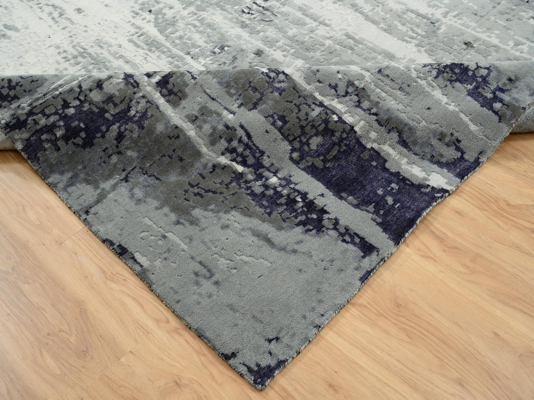 12'1" x 15'0" New Hand Knotted Black Wool & Silk Rectangle Oriental Rug - MOA10263809