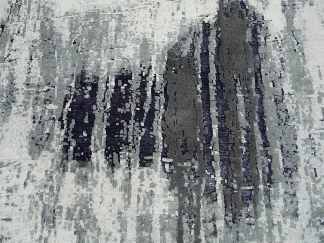 12'1" x 15'0" New Hand Knotted Black Wool & Silk Rectangle Oriental Rug - MOA10263809