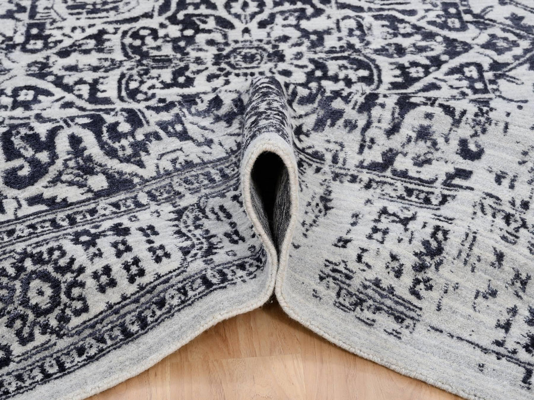 8'0" x 10'0" New Hand Loomed Black Wool & Silk Rectangle Oriental Rug - MOA10263810