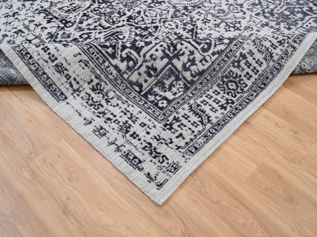 8'0" x 10'0" New Hand Loomed Black Wool & Silk Rectangle Oriental Rug - MOA10263810