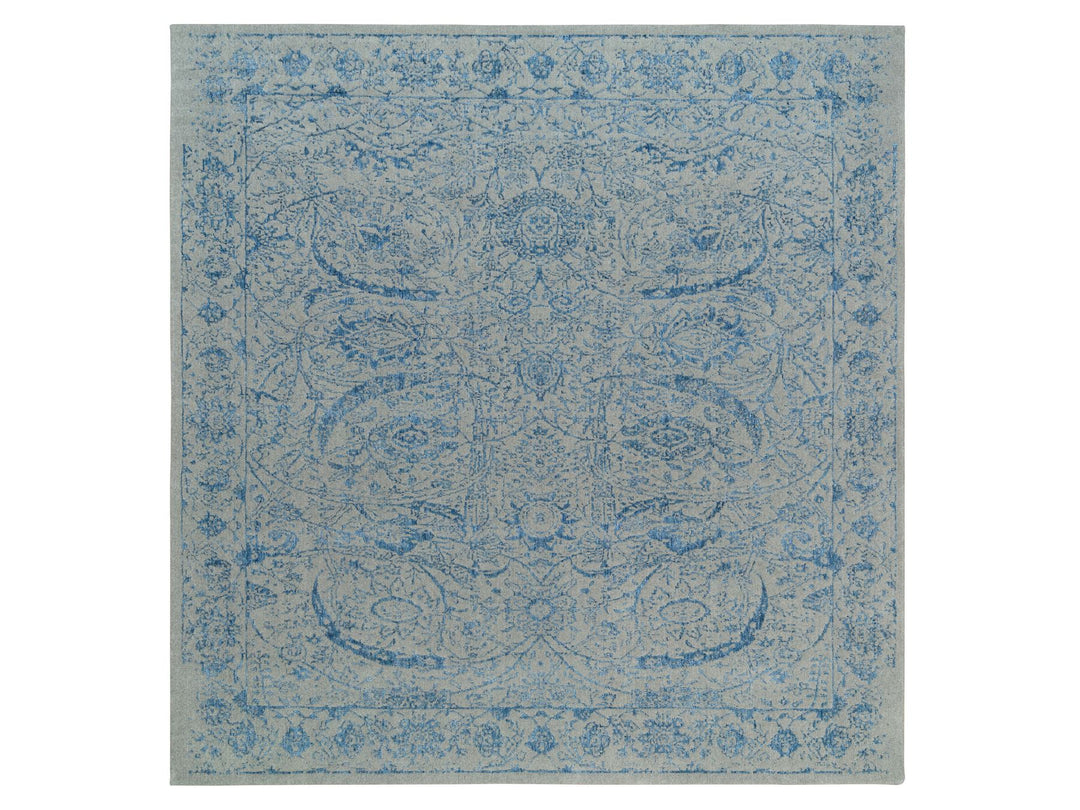 11'10" x 12'0" New Hand Loomed Blue Wool & Silk Square Oriental Rug - MOA10263822