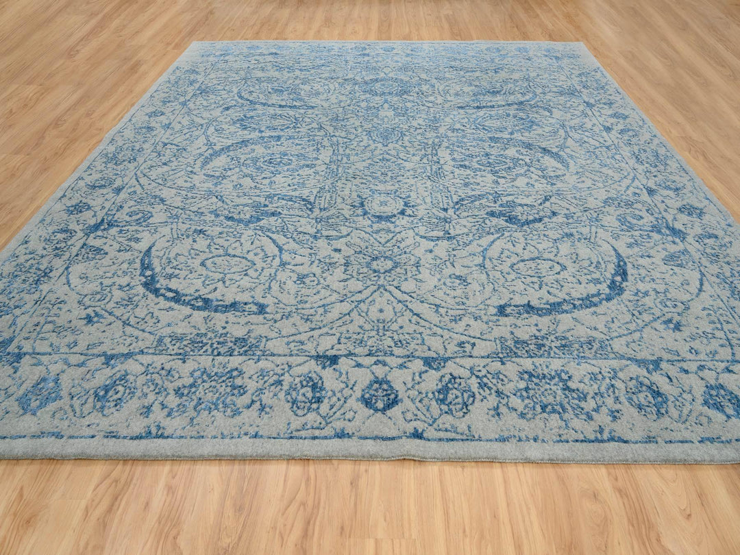 11'10" x 12'0" New Hand Loomed Blue Wool & Silk Square Oriental Rug - MOA10263822