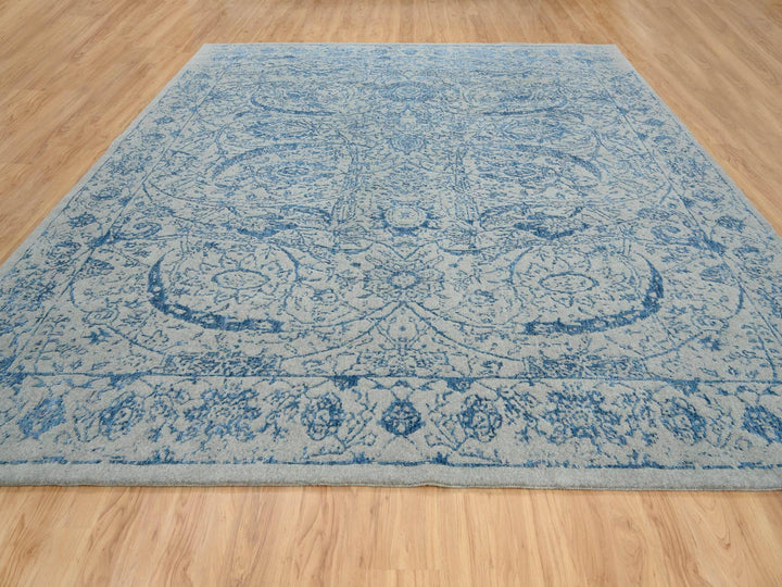 11'10" x 12'0" New Hand Loomed Blue Wool & Silk Square Oriental Rug - MOA10263822
