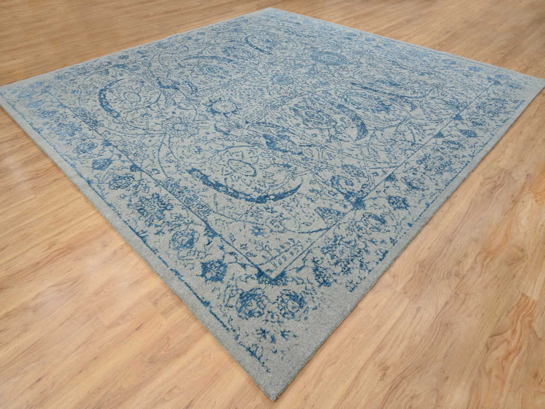11'10" x 12'0" New Hand Loomed Blue Wool & Silk Square Oriental Rug - MOA10263822