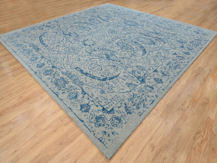 11'10" x 12'0" New Hand Loomed Blue Wool & Silk Square Oriental Rug - MOA10263822