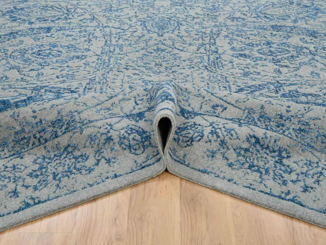 11'10" x 12'0" New Hand Loomed Blue Wool & Silk Square Oriental Rug - MOA10263822