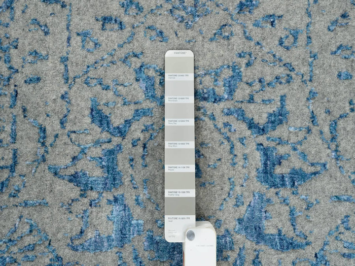 11'10" x 12'0" New Hand Loomed Blue Wool & Silk Square Oriental Rug - MOA10263822