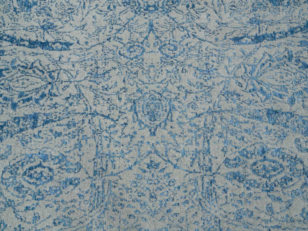 11'10" x 12'0" New Hand Loomed Blue Wool & Silk Square Oriental Rug - MOA10263822